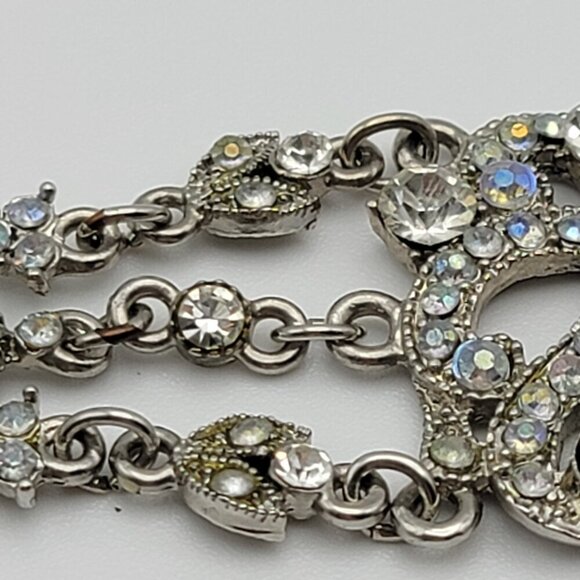 VCLM Aurora Borealis Crystal Chain Bracelet Silver-Tone Floral 8" Lobster Clasp - Picture 5 of 12